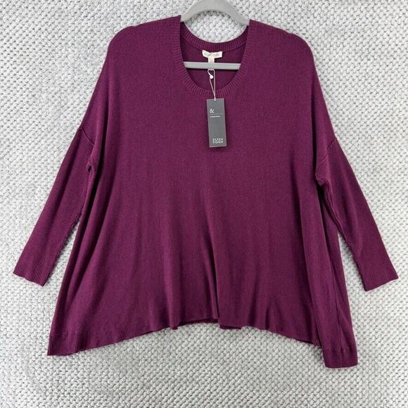 Eileen Fisher Sweater Women XXS Purple Plum Soft Stretch Crew Neck Oversized New - Picture 1 of 9